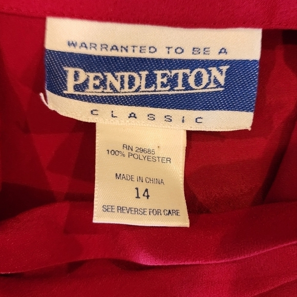 Pendleton classic chiffon style pleated maroonlong sleeve button down blouse 14 - Picture 6 of 16